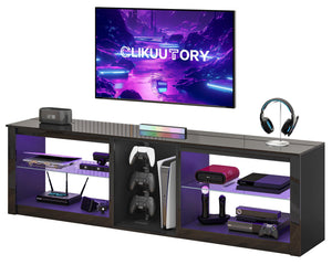 63-Inch High Gloss TV Stand with LED Lights & Glass Shelves
