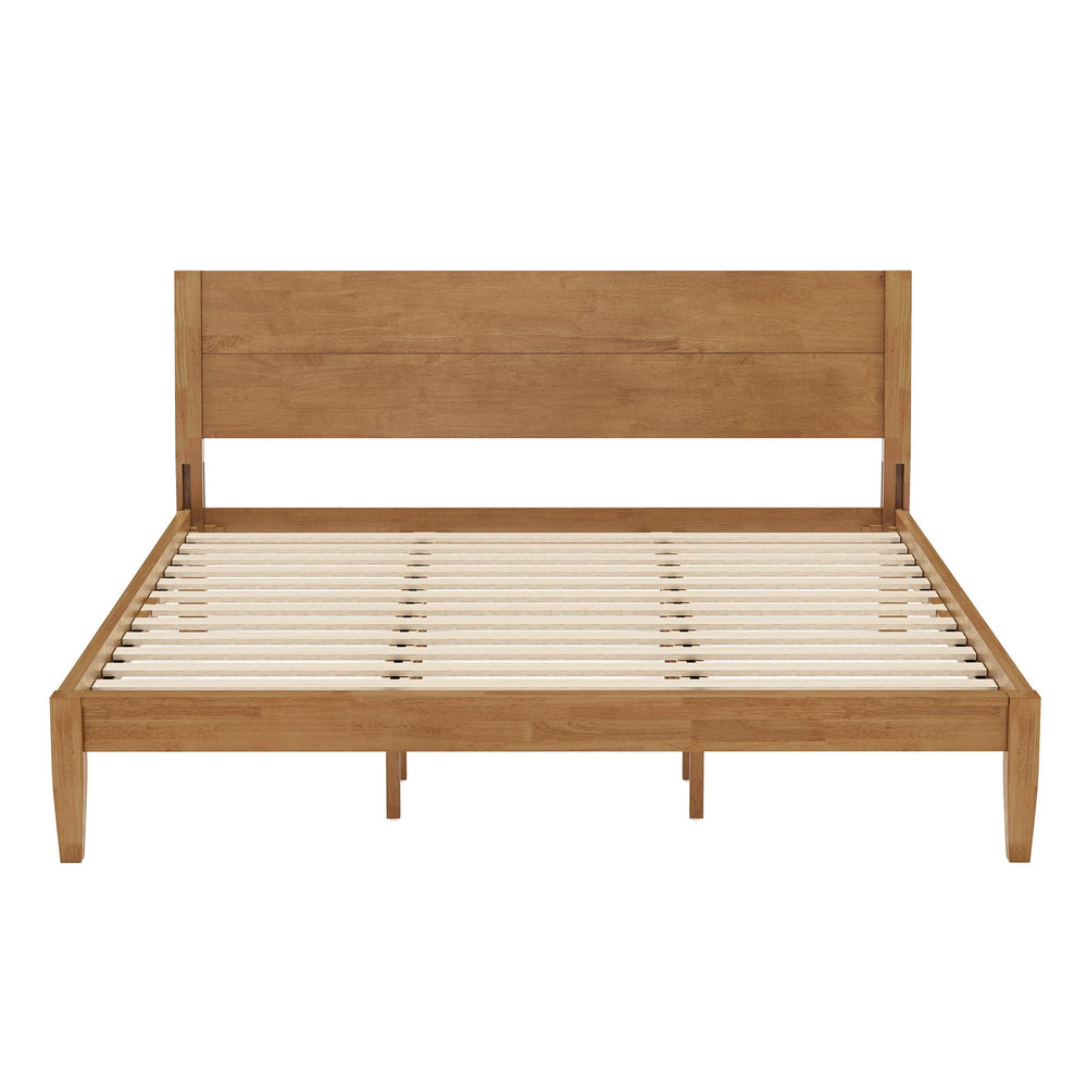 Solid Rubberwood Platform Bed Frame with Headboard