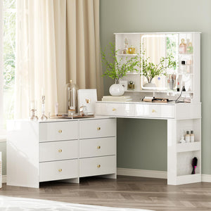 Makeup Vanity Desk with Mirror, Lights & 8 Drawers