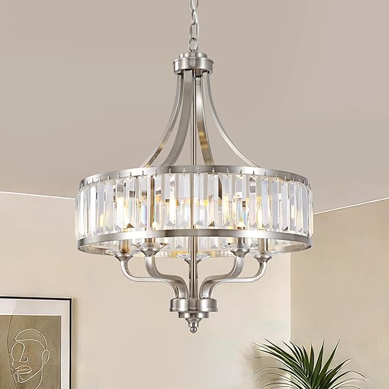 Modern Black Crystal Chandelier 5-Light Adjustable Height