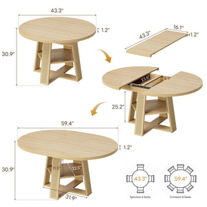 Extendable Round Dining Table with Storage Shelf – Seats 4 to 8