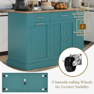 53" Rolling Kitchen Island with Trash Can Storage & Spice Rack