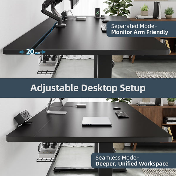 Electric Standing Desk 60x30 with Flip-Top Cable Management & Dual-Beam Frame