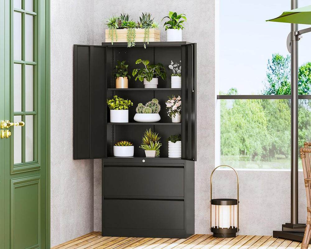Metal Locking File Cabinet with Drawers and Adjustable Shelves