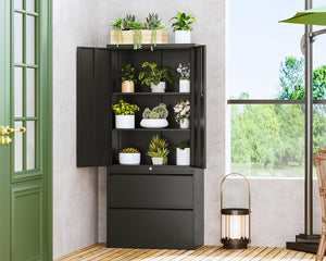 Metal Locking File Cabinet with Drawers and Adjustable Shelves