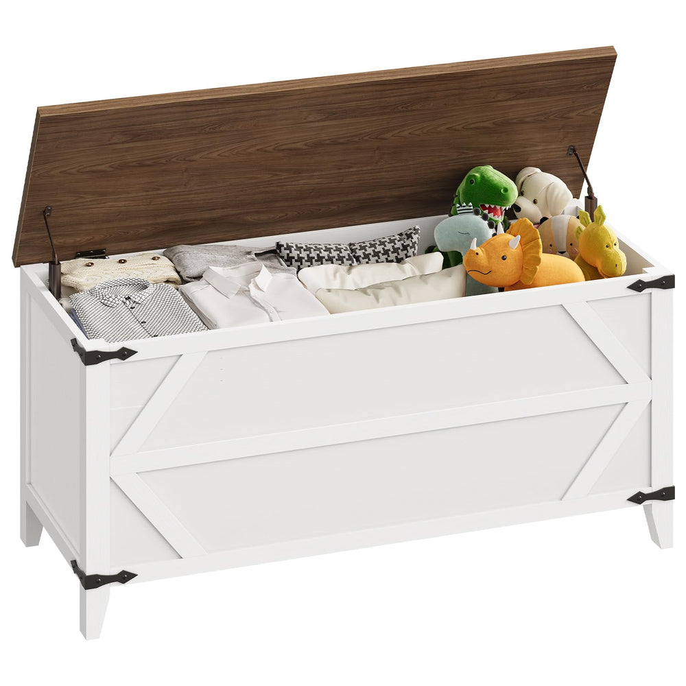 Storage Bench with Toy Box & Safety Hinges – Rustic White
