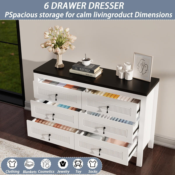 6-Drawer Wide Bedroom Dresser