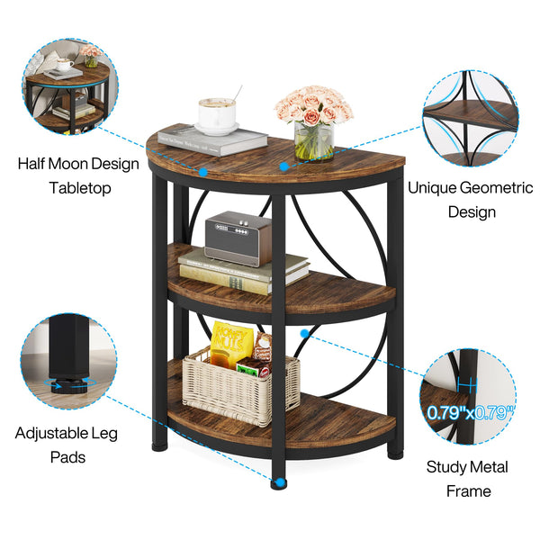 Half Round End Table with 3-Tier Shelves – Set of 2