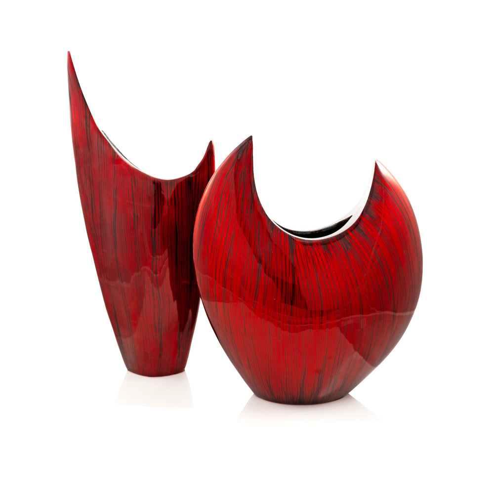 Red Glazed Aluminum Pointed Vase — 8"L x 3"W x 18"H