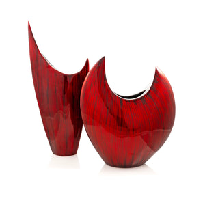 Red Glazed Aluminum Pointed Vase — 8"L x 3"W x 18"H