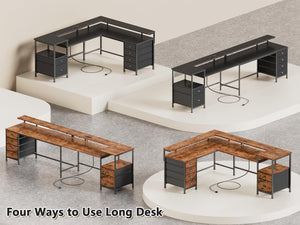 L-Shaped Gaming Desk with 6 Drawers, Monitor Stand & Power Outlets
