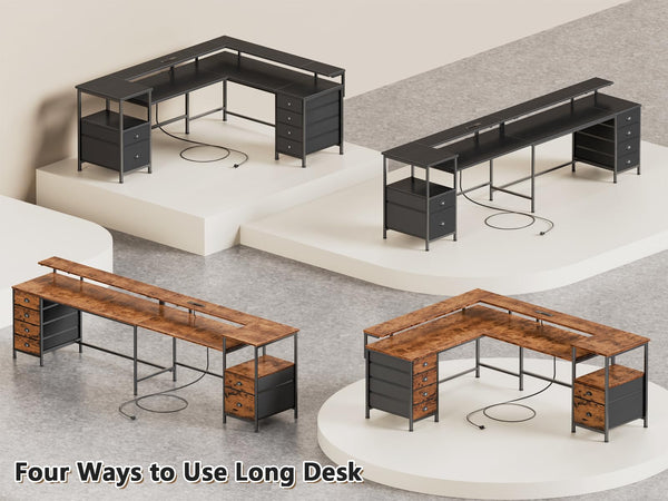 L-Shaped Gaming Desk with 6 Drawers, Monitor Stand & Power Outlets