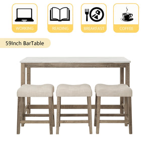59" Bar Table Set with Power Outlet & 3 Padded Stools