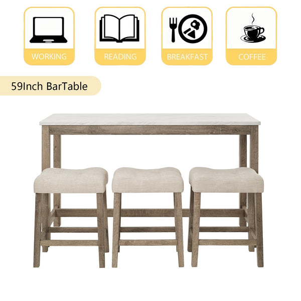 59" Bar Table Set with Power Outlet & 3 Padded Stools