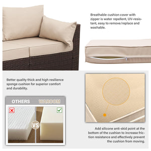 3-Seat Outdoor PE Rattan Sofa with Cushions