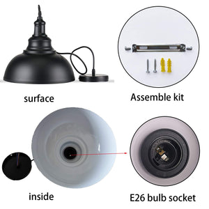 Black Dome Metal Pendant Light – Industrial Ceiling Fixture (3-Pack)
