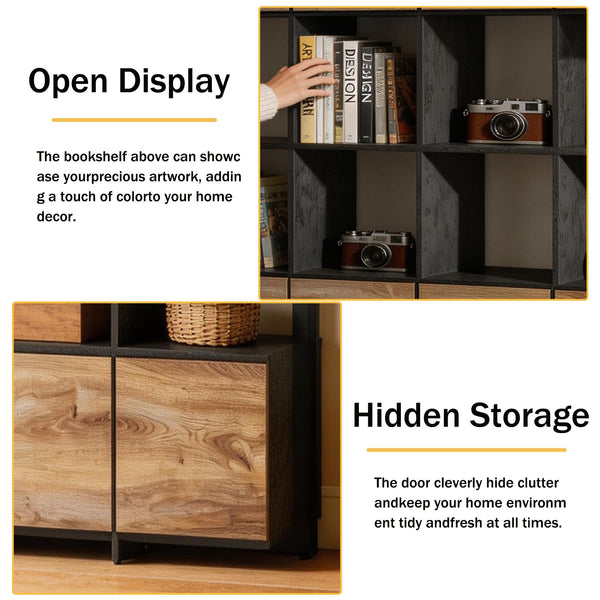 Tall Bookcase with Storage Cabinets & Open Shelves