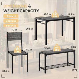 4-Piece Dining Set with Bench for 4