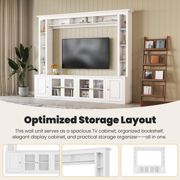 92" Entertainment Center with Bookshelves & Tempered Glass Doors