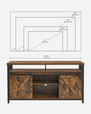 TV Stand with Sliding Barn Doors & Adjustable Shelves, 65 Inch