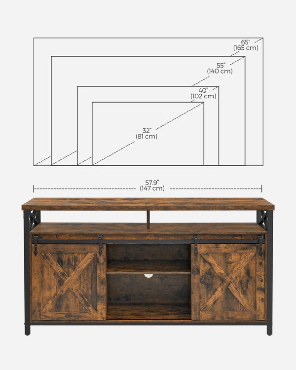 TV Stand with Sliding Barn Doors & Adjustable Shelves, 65 Inch