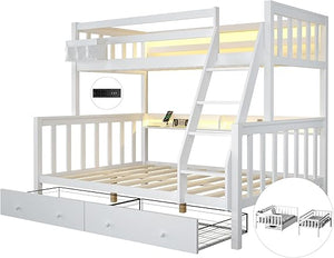 Solid Wood Bunk Bed with Charging Station and LED Lights