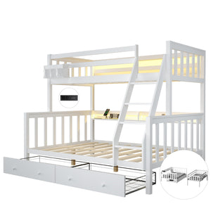 Twin Over Full Bunk Bed with Charging Station & LED Lights