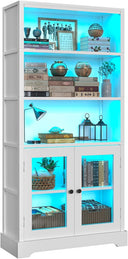 5-Tier Bookshelf with Ambient Lighting and Cabinet Doors