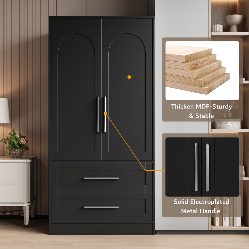 2-in-1 Wooden Armoire Wardrobe Closet with Drawers