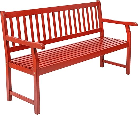 Acacia Wood Outdoor Garden Bench – 3-Seat Slat-Back, 600 lbs Support