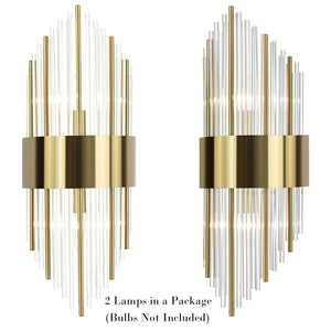 Gold Crystal Wall Sconces Set of 2 – Mid-Century Modern Glass Wall Light Fixtures