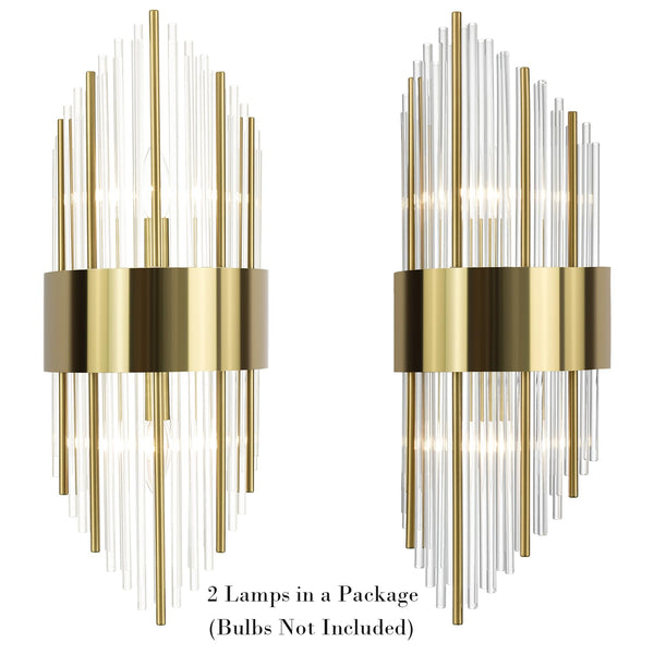 Gold Crystal Wall Sconces Set of 2 – Mid-Century Modern Glass Wall Light Fixtures