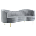 Gray Velvet Channel Tufted Sofa with Inverted Camelback