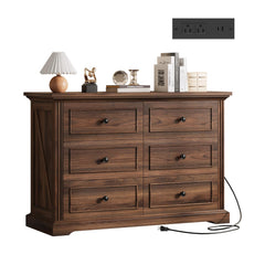 6-Drawer Dresser with Charging Station, 47" Wide – Dark Walnut