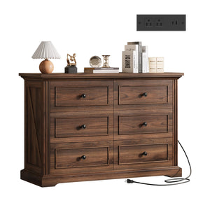 6-Drawer Dresser with Charging Station, 47" Wide – Dark Walnut