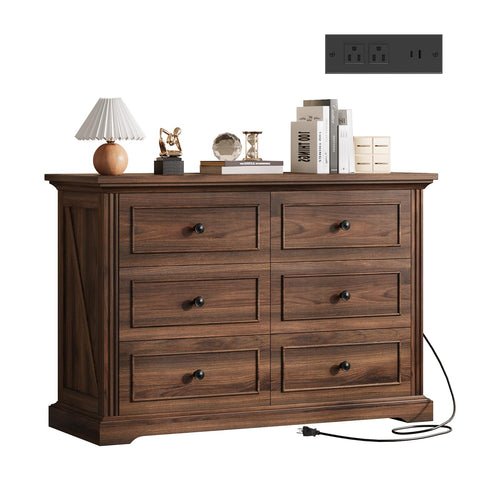 6-Drawer Dresser with Charging Station, 47" Wide – Dark Walnut