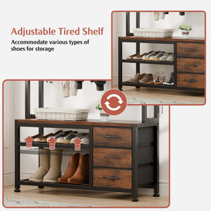 6-in-1 Hall Tree with Bench, 12 Hooks, 3 Drawers & Shoe Storage – 31.5"L x 11.8"W x 20.5"H