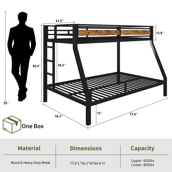 Twin Over Full Metal Bunk Bed with Guardrails