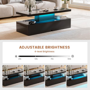 LED Coffee Table with RGB Lighting & 2-Tier Storage