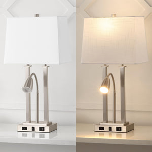 2-Light Modern Farmhouse LED Table Lamp with USB and Reading Light