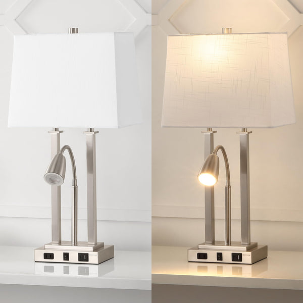 2-Light Modern Farmhouse LED Table Lamp with USB and Reading Light