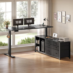 L Shaped Electric Standing Desk with Drawers