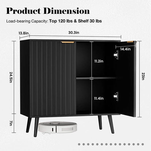 Fluted Buffet Cabinet with Doors & Shelves