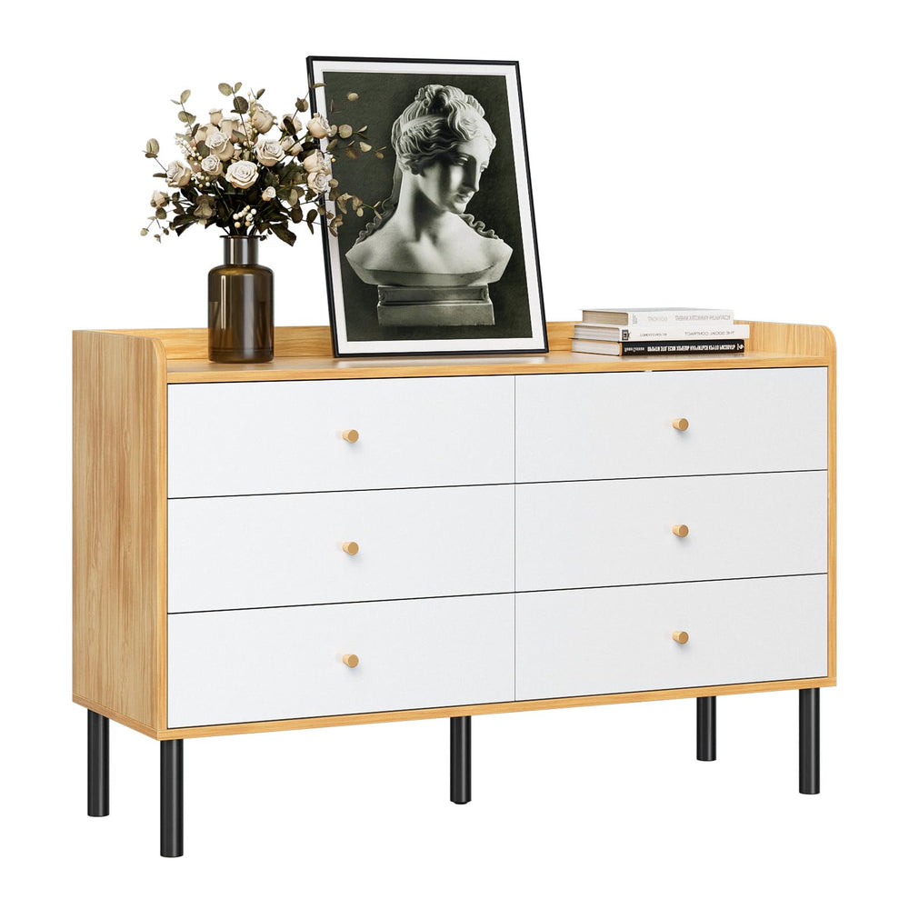6 Drawer Dresser with Wood Frame and Metal Handles