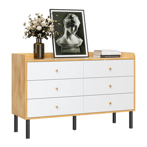 6 Drawer Dresser with Wood Frame and Metal Handles