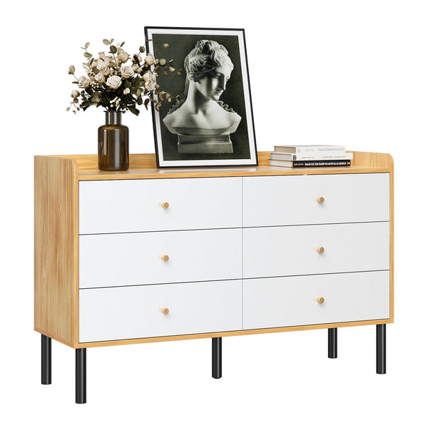 6 Drawer Dresser with Wood Frame and Metal Handles