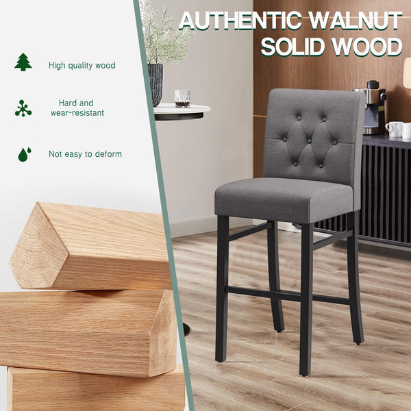 Counter Height Bar Stools with Back – Upholstered Button-Tufted Kitchen Island Stools