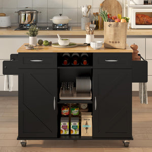 Rolling Kitchen Island with Storage Cabinet & Drop Leaf