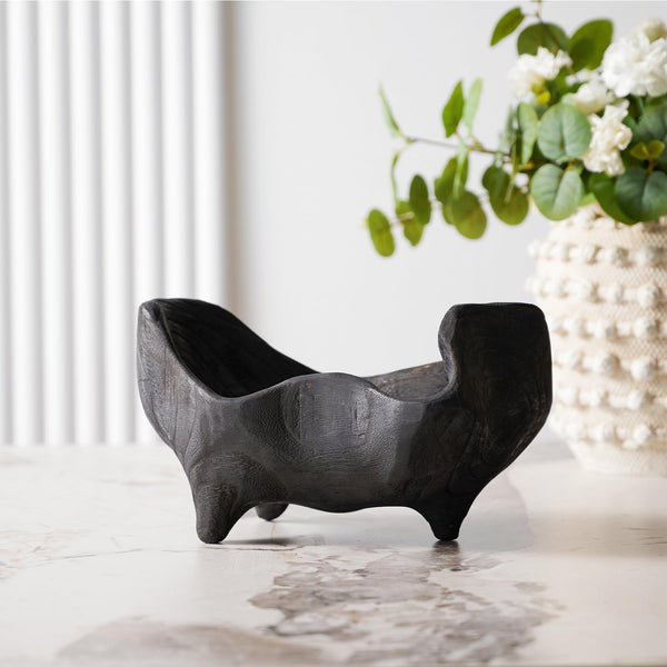 Oak Wood Decorative Bowl with Feet Boho Rustic Home Decor