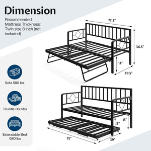 Twin Daybed with Trundle, Charging Station & LED Lights